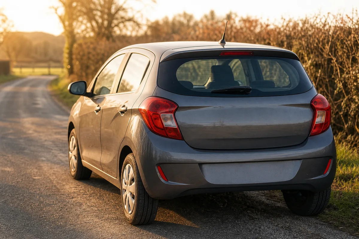 Voiture citadine avec disque A de conduite accompagnée, un parent installé côté passager