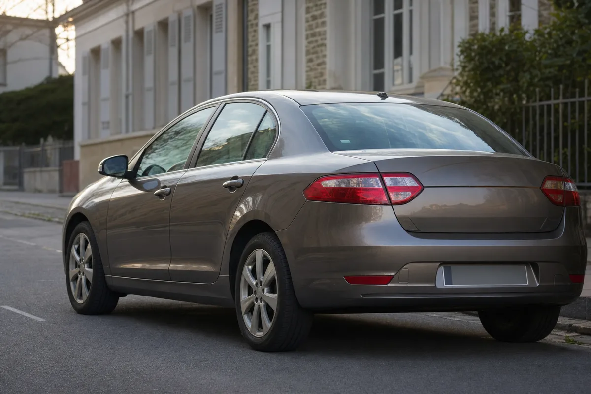 Ancienne voiture immatriculée à Angers avec plaque française, illustrant le demi-tarif de la taxe régionale