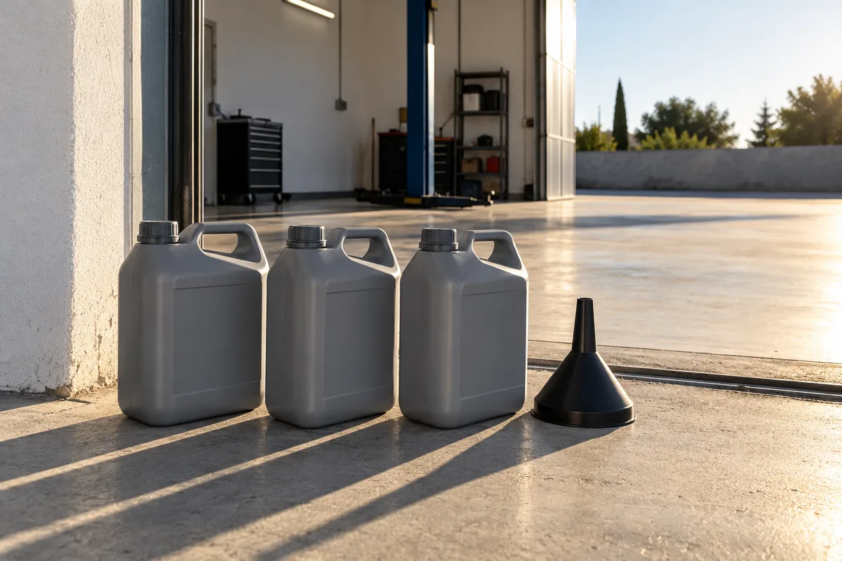 Bidons de récupération gris alignés près du portail